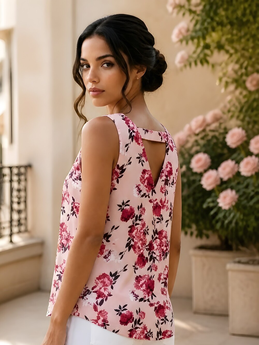 NWT Maurices Pink Floral Sleeveless V-neck Top Medium